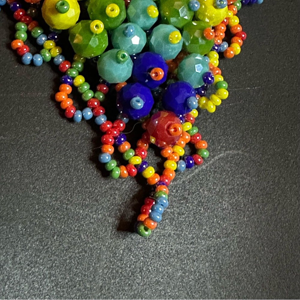 Multicolored Handmade Beaded Chaquira Necklace V-Shaped Statement Boho Choker - Picture 9 of 14